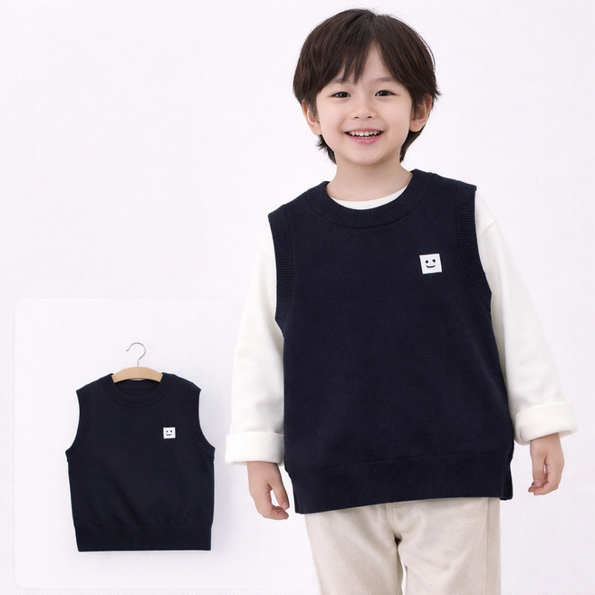 유아 아동 니트 베스트 남아 여아 스마일 조끼 키즈 레이어드 조끼