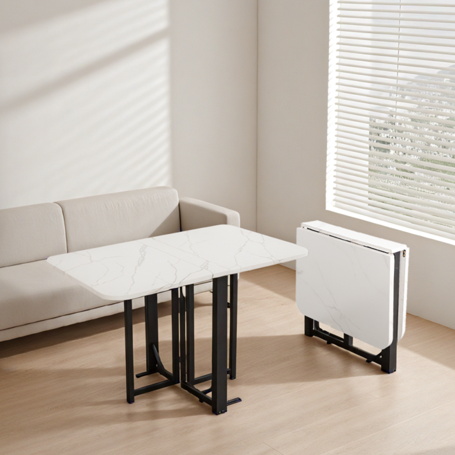 Precious Evyday 고정형 100x60x75cm 접이식 식탁테이블, 6인용, 화이트