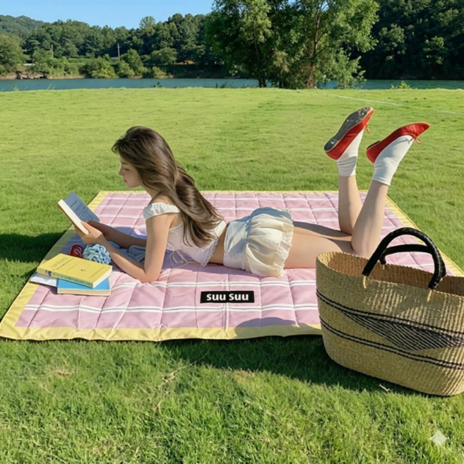 초경량 방수 피크닉 매트 휴대용 접이식 돗자리 캠핑 한강, 살구