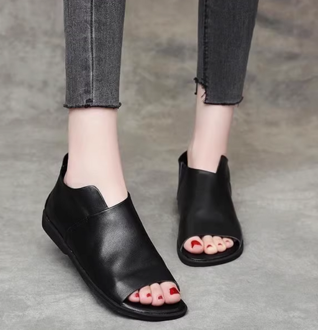 쌍천 여성 오픈토 숏부츠 가죽 샌달 여름 슈즈 로마슈즈 A26031517