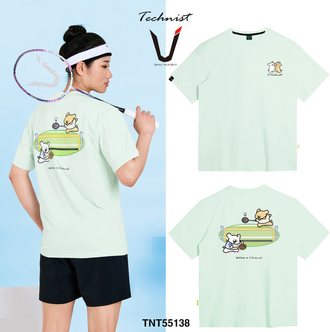테크니스트 티셔츠 배드민턴 반팔 상의 코튼라이크 오버핏 페일 민트 TNT55138 남성 여성
