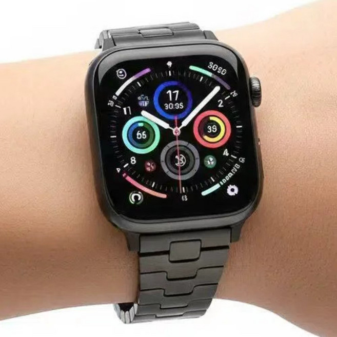 부금 애플워치 호환 스테인리스 메탈 시계줄 밴드, 1개, 블랙