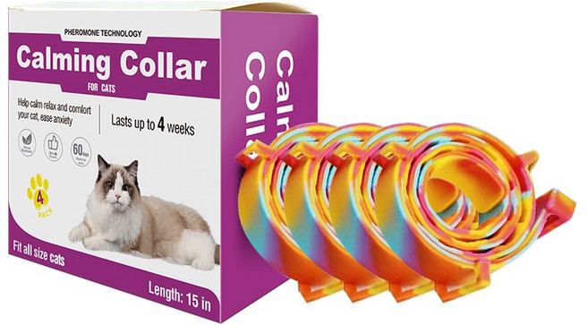 커채 애완동물 불안 완화 스트레스 페로몬 목걸이, 고양이 38cm, 무지개, 4개