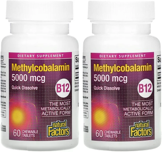 네츄럴팩터스 B12 메틸코발라민 5 000mcg 츄어블 60 정, 2개 - 쿠팡