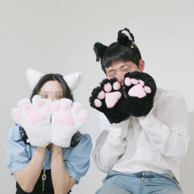 고양이 퍼머리띠 장갑세트 파티 코스프레용품