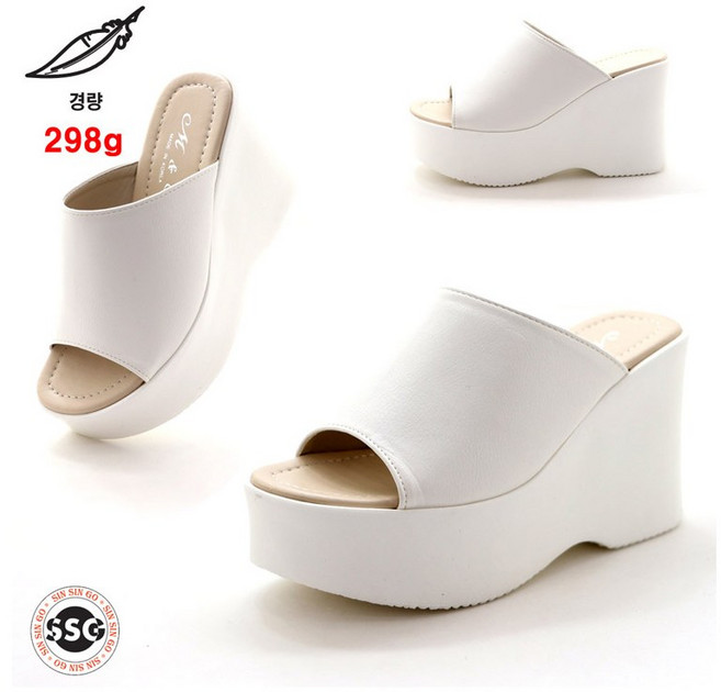 [키높이 통굽 10cm] 국내제작 발볼편한 여성 토오픈 화이트 신기편한 데일리 슬리퍼