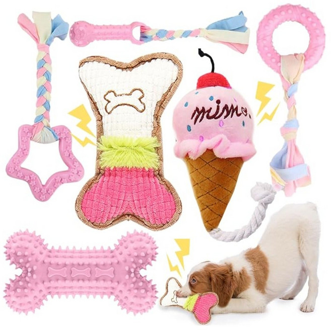 리더스펫 강아지 이갈이 치발 터그놀이 멀티 장난감 6종 세트, 1세트, 핑크