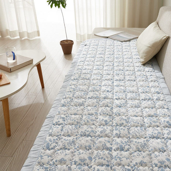 까드리아 플라워 듀라론 여름 냉감 쿨 누빔 쇼파패드 3인용 4인용 돌 쇼파패드, 그레이