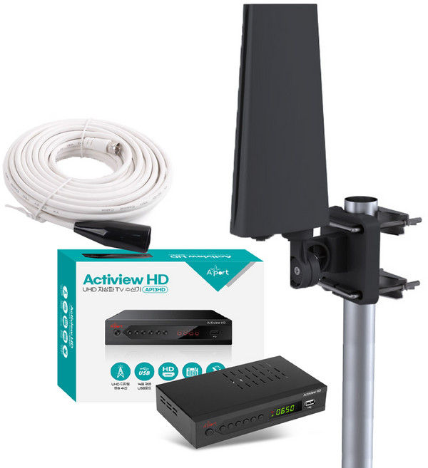 UHD 지상파 TV 안테나 셋톱박스 수신기세트 1.5~10M 케이블 포함 차량용 가정용 캠핑용 농막용, AP13HD03(가변형 블랙), 1개