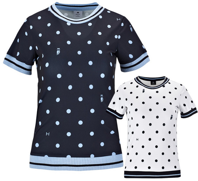 헤일리골프 여성 도트 부엉이 패턴 반팔 티셔츠 HU-KT1014