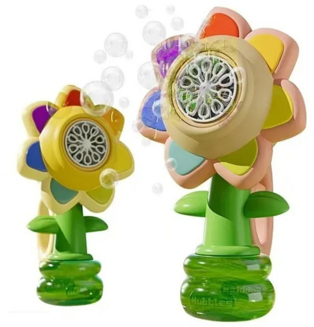 흔들 해바라기 비누방울 자동 버블머신 버블메이커 발광 버블건, 원터치 작동+10포 농축비누액, 핑크(원터치 작동+10포 농축비누액), 1개