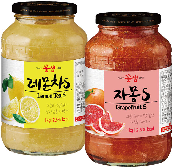 꽃샘 레몬차S 1kg+자몽차S 1kg, 1개, 1kg, 2개입