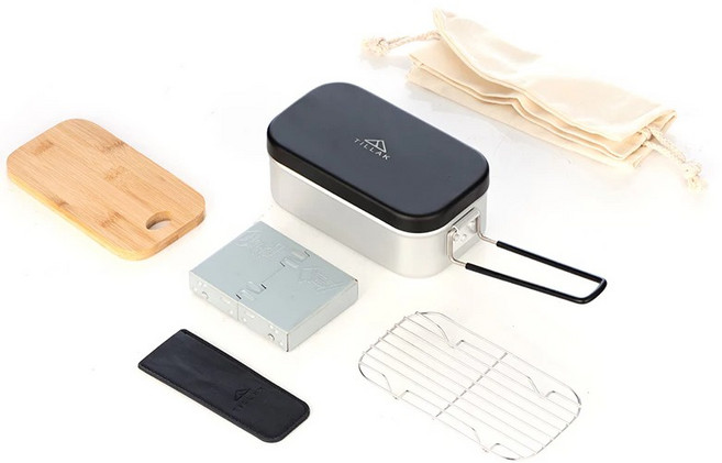 TILLAK 戶外煮飯神器套裝組 露營便當盒, 1個, 黑銀色版