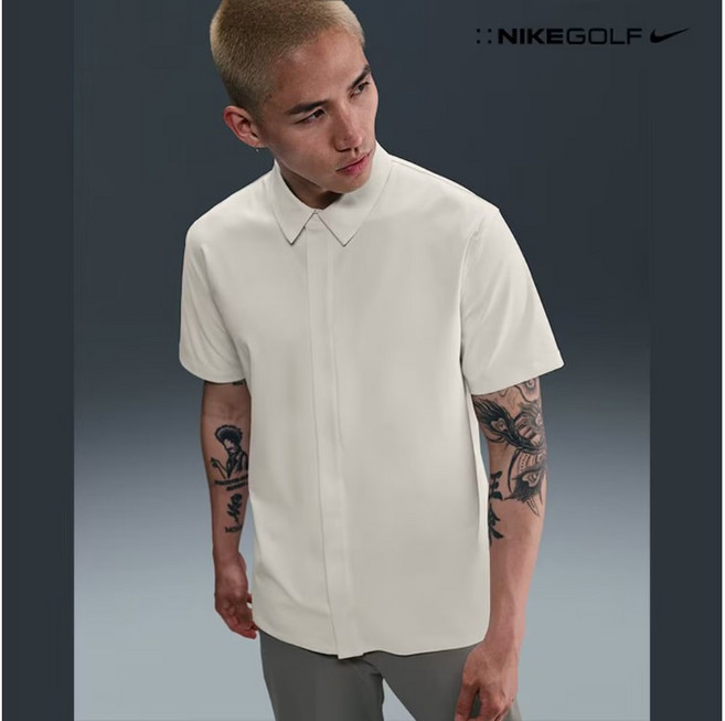 나이키골프 HQ6959-133 나이키 24.7 퍼펙트스트레치 남성 드라이 핏 반팔 스냅다운 탑, 95, ONE COLOR