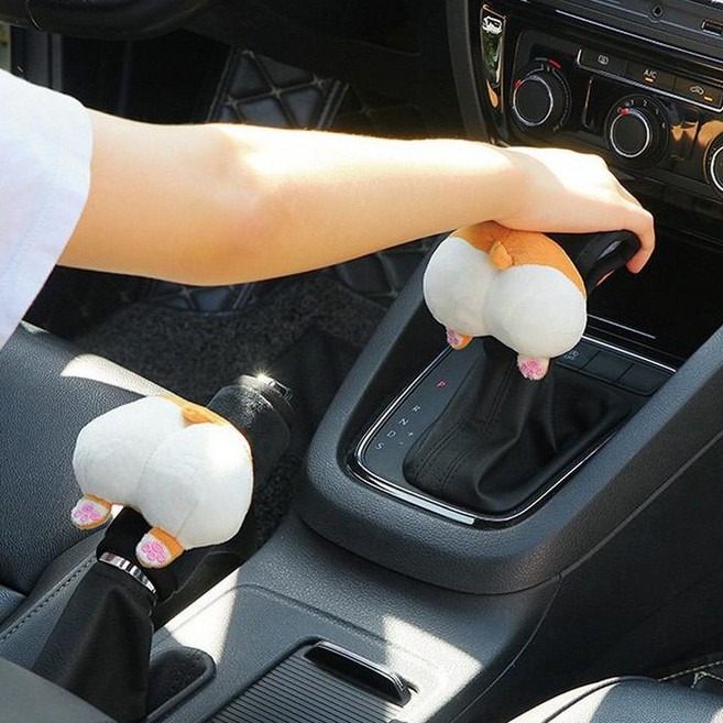 크로닉401 궁디팡팡 시바견 자동차 기어 커버 귀여운 캐릭터 홀더, 사이드브레이크+기어봉 세트, 1세트