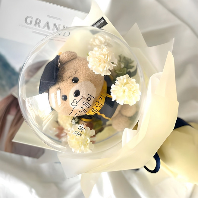 모리앤 조화 레터링 풍선 인형 꽃다발 + 메세지 쇼핑백, 06 테드곰 학사모, 1개