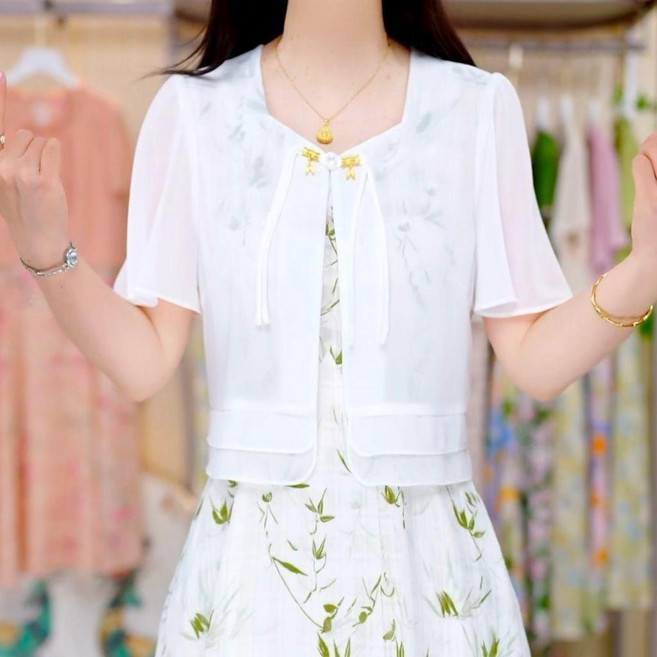 新中式假兩件連衣裙 女 夏季 遮肚顯瘦, 白色,4XL建議72.5-80.0公斤, 白色