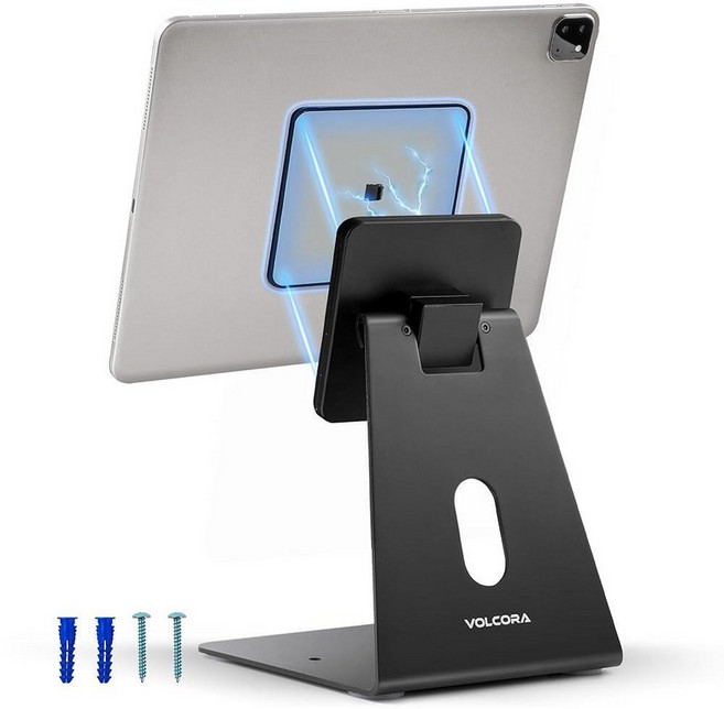 Volcora 책상 벽 마운트 아이패드 홀더용 범용 마그네틱 태블릿 스탠드 분리 가능한 보드 및 회전 후면 패널 튼튼함 삼성 안드로이드 태블릿용 킨들 블랙 121784