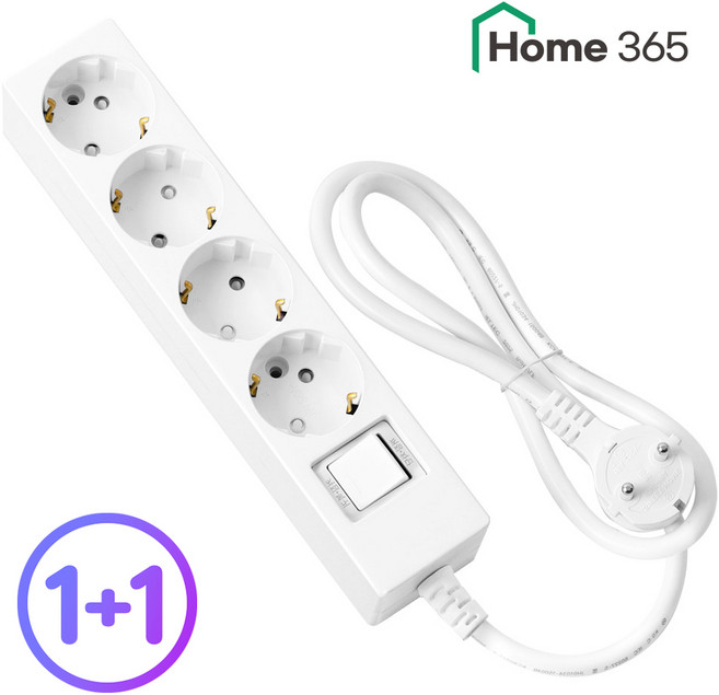1+1 홈365 국산 과부하차단 4구 멀티탭 0.7m 1.5m 3m 5m 7m 10m / 16A 멀티콘센트, 과부하차단 4구 화이트, 2개