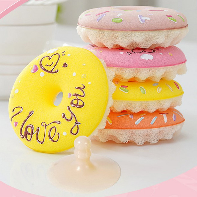 늘조은생활 귀여운 다목적 원형 도넛 스펀지 수세미, 1세트, 3개