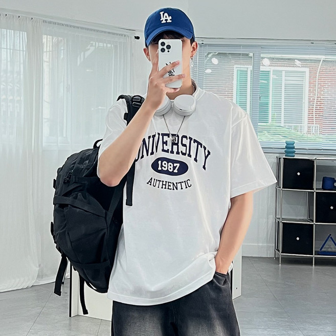 [XS-3XL] 유니버시티 레터링 오버핏 반팔 티셔츠 남녀공용 9color W