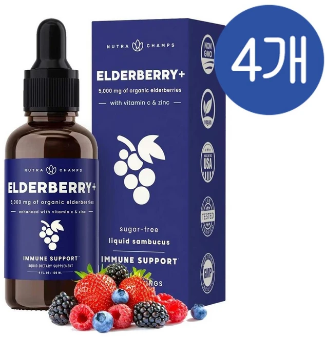 뉴트라챔스 엘더베리 액상 드롭스 아연 비타민C NutraChamps Elderberry drops, 4개, 120ml - 쿠팡