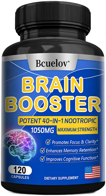 Bcuelov Nootropics 기억력 정신 집중력 집중력 및 성과 뇌 건강 비타민 및 에너지를 위한 뇌 강화제, 120캡슐, 1개, 120정