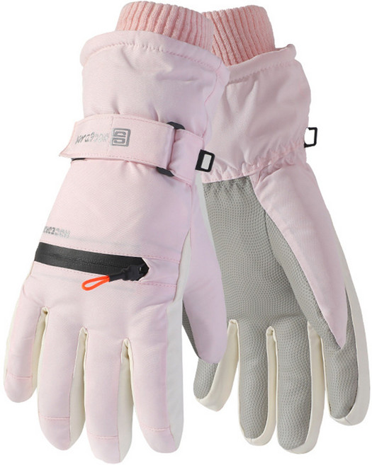 Pttozan 신제품 업그레이드 보온 장갑 스키 전용 두꺼운 플리스 터치스크린 모델 남녀 공용 아웃도어 보온 방풍 방수 스키 장갑, 분홍색, 1개