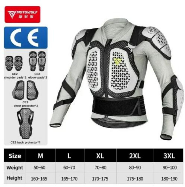 Motowolf 오토바이 자켓 남자 모토 바디 아머 MX 갑옷 크로스 레이싱 CE 승인 보호 기어, M