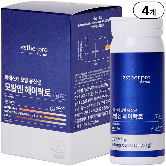 본사직영 여에스더 모발유산균 모발엔 헤어락토 l 탄탄한 모발과 건강을 위한 하루 한 캡슐 l, 4개, 28회분