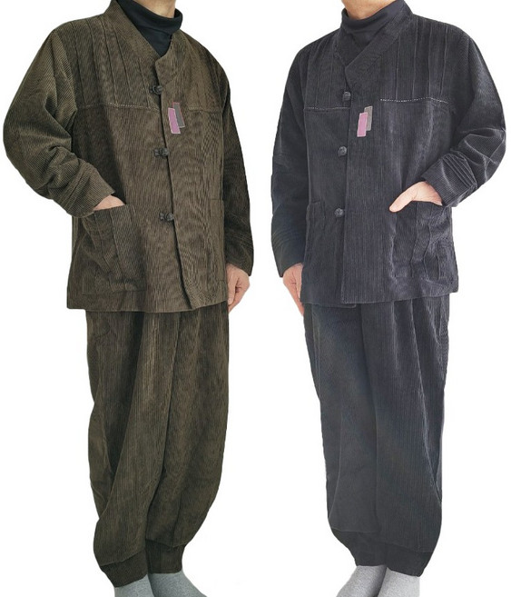 [편한생활한복] 남자 가을 겨울 개량한복 골덴 브이넥 한벌 세트