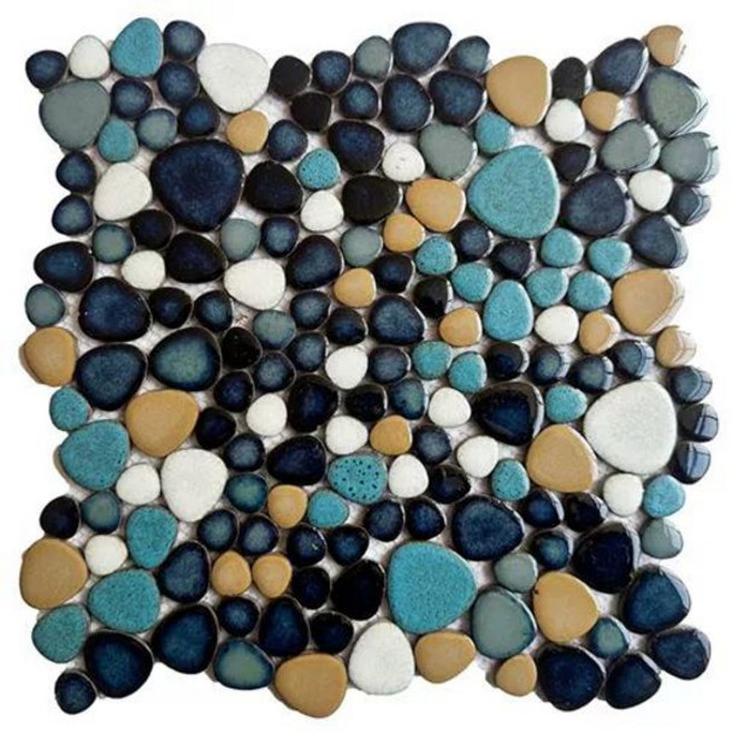 52QUAD 조약돌타일 테라스 발코니 온천 자갈타일, 30x30, 1개, 가마 변색 그레이블루 DIY-34