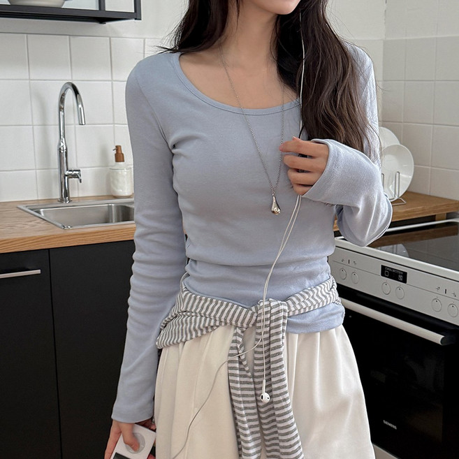 여성용 기본 티셔츠 베이직 무지 긴팔티 이너티 6color 7A8