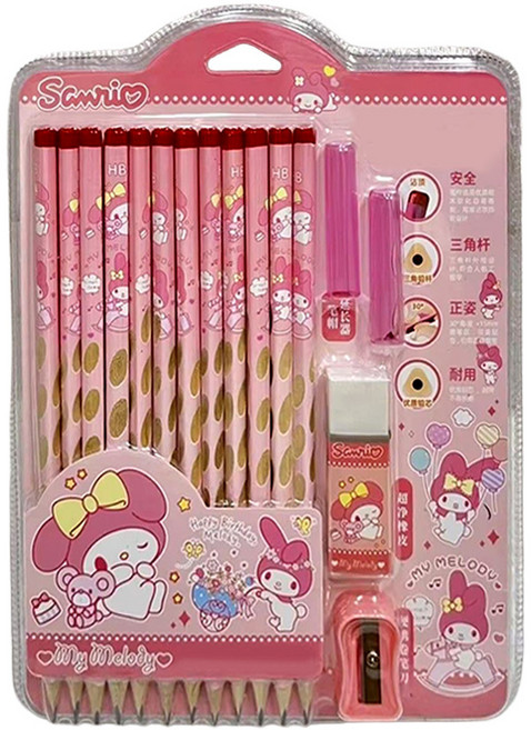 토이토이 산리오 그립교정연필 12개 세트, 1팩, 핑크 마이멜로디