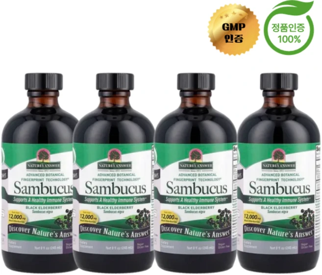 2+2 네이처스 앤서 삼부커스 면역 블랙 엘더베리 알코올 무함유 2500mg 240ml, 4개 - 쿠팡