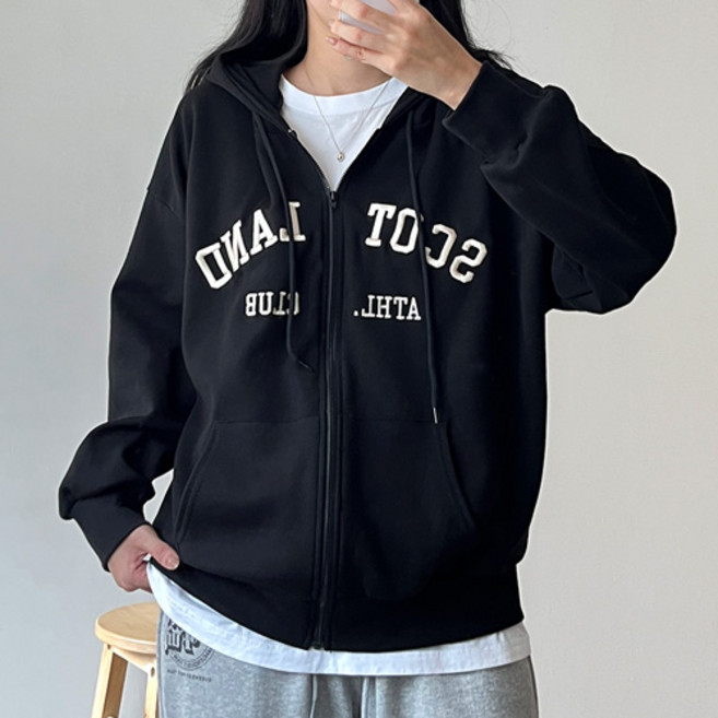 걸즈팩토리 여성용 자수랜 오버핏 박스 긴팔 후드집업 국내제작