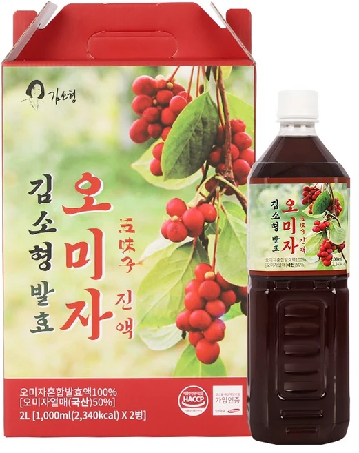 김소형원방 발효 오미자 진액 선물세트 박스형포장 (1L x 2병) 1개, 1L, 8개 - 쿠팡