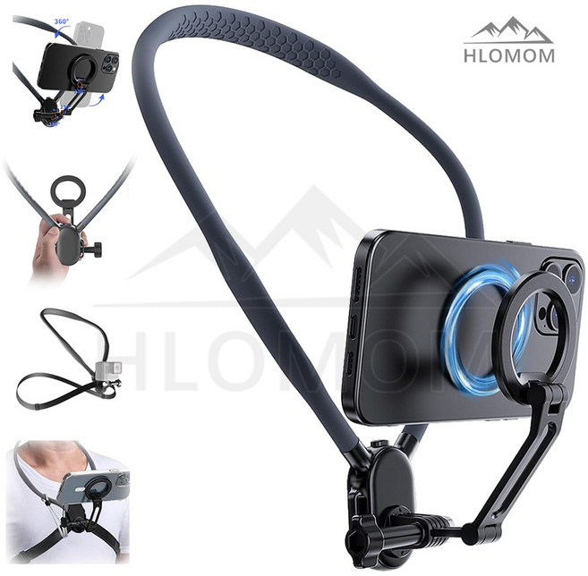HLOMOM 磁吸手機支架 適用於手機和運動相機, 1套, 360°旋轉加大magsafe磁吸掛脖