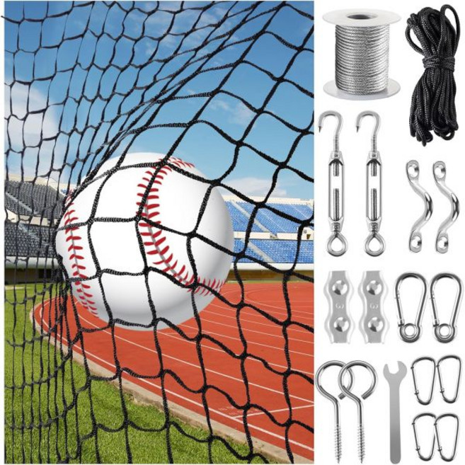 Hittop 야구네트 야구트레이닝용품 야구훈련 야구 소프트볼 백스탑 네트 33피트 로프 & 스틸 걸이 키트가 포함된 스포츠 농구 축구 라크로스 하키용 나일론 네트., 10x20 feet