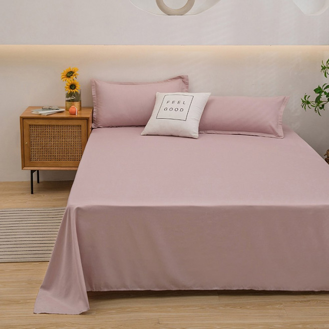 더블 침대용 침대 플랫 시트 일반 솔리드 컬러 싱글퀸킹 소프트 홈 린넨, A Pillowcase 48x74cm, 12. Light pink