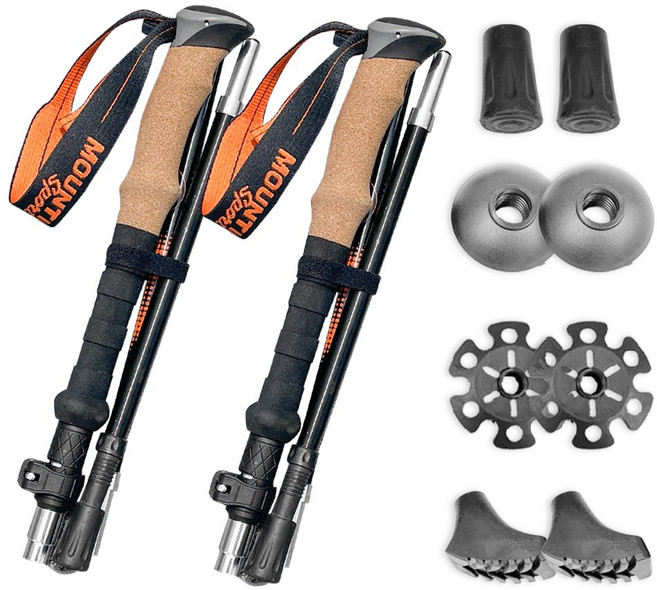 마운티그로 초경량 접이식 4단 등산스틱 세트 장비 등산용 지팡이 스틱, 그린