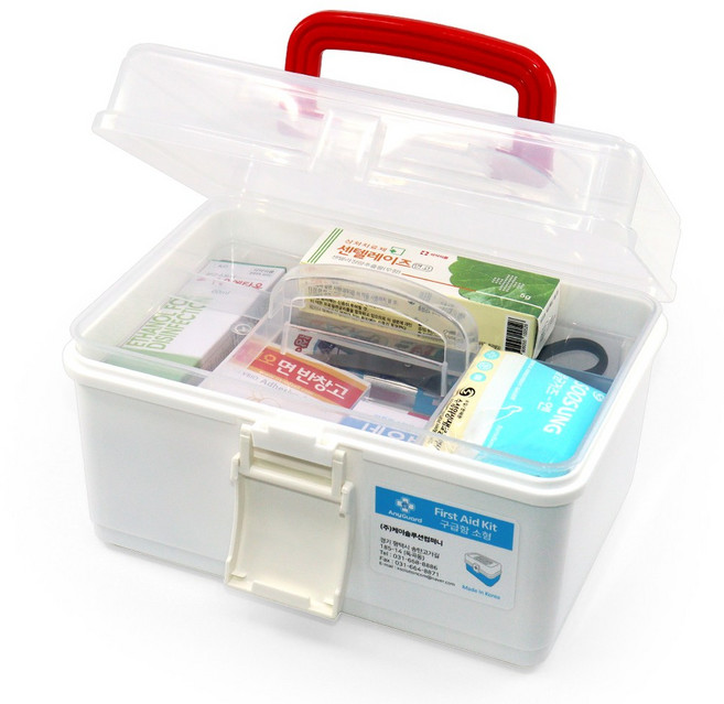[케이솔루션] 국내산 튼튼한 가정용 구급함 구급상자세트, 1개, 소형12종 2단구성 M타입(화이트)