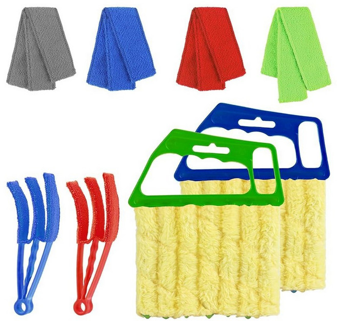 창문 베네치안 블라인드 클리너 먼지떨이 도구 8개 청소용 블라인드 먼지떨이 극세사 7핑거 먼지떨이 브러시 먼지 클리너 도구 창문 셔터 에어컨 비닐 우드 블라인드 천 커버, 4개 - 블루/그린