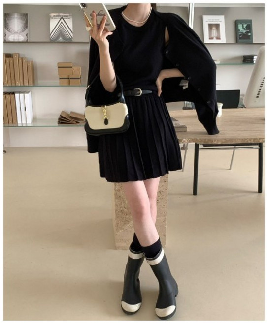 하객 데이트 일상 예쁜 니트 원피스 가디건 세트