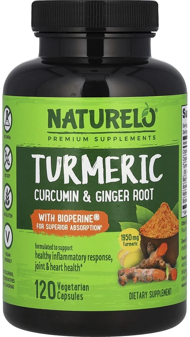 NATURELO 강황 커큐민 및 생강 뿌리 함유 BioPerine® 함유 베지 캡슐 120정, NATURELO 강황 커큐민 및 생..., 1개 - 쿠팡