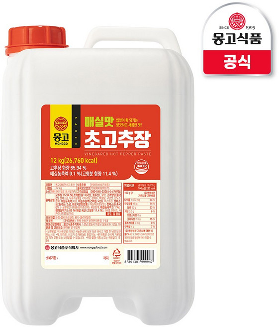 몽고식품 몽고 매실맛 초고추장, 1개, 12kg