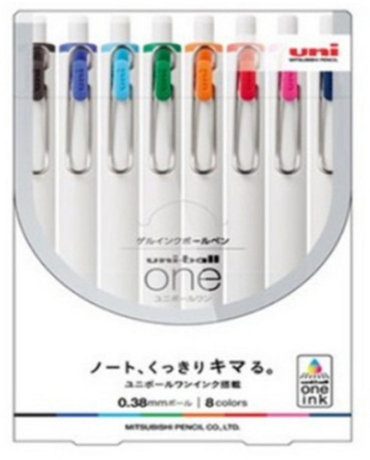 유니볼원 중성 잉크펜 0.38mm, 8색, 1세트
