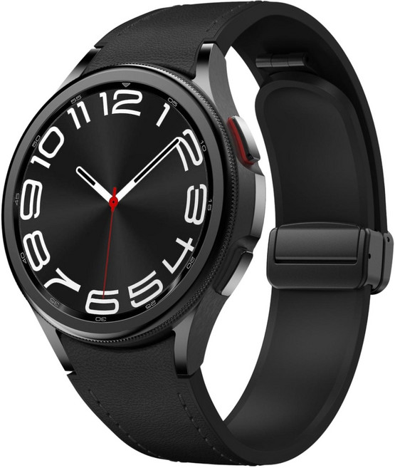 갤럭시워치 호환 D버클 하이브리드 레더 실리콘 가죽 스트랩, 블랙