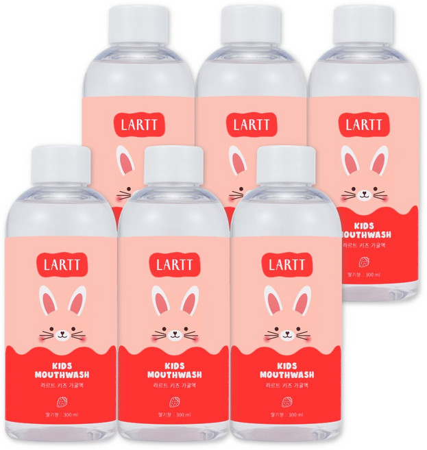 라르트 무알콜 충치예방 어린이가글 구강청결제 푸카가글 딸기향 병가글, 6개, 300ml