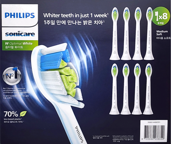 필립스 실속형 소닉케어 칫솔모 옵티멀 화이트, HX6068/67, 8개